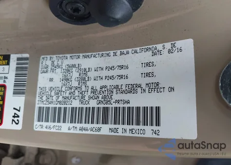 2016 Toyota Tacoma Sr5 V6 from USA, damaged, VIN 3TMCZ5AN1GM020212